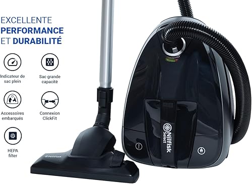 Nilfisk Aspirateur Select pour Sols et Tapis - Aspirateur Traîneau Anti-allergène avec Filtre HEPA - Gris foncé 3,1L (650 W) (DGCL13P08A1) - Nail Gallerys