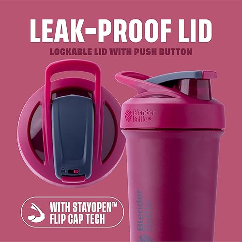 BlenderBottle Strada Sleek Shaker Cup Bouteille d'eau isotherme en acier inoxydable avec fouet métallique, 750 ml, framboise - Nail Gallerys