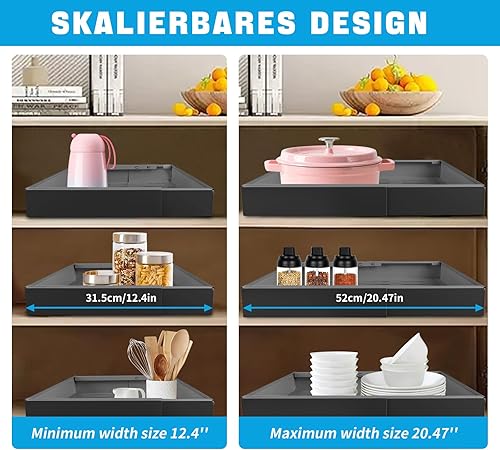 Dechoga Tiroir Coulissant Cuisine, Largeur Réglable et Extensible, Plateau Coulissant Placard Cuisine, en Acier au Carbone, étagères de Rangement, pas de Perçage ni de Clouage Nécessaires（Noir） - Nail Gallerys