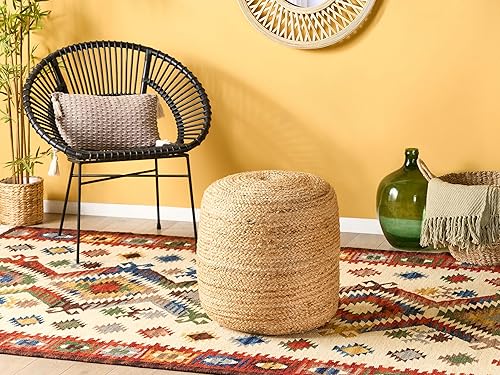 Pouf de Forme Cylindrique en Jute Beige Sable et en Tissu Coton de 48 cm de Hauteur avec Rembourrage en Billes de Polystyrène Beliani - Nail Gallerys