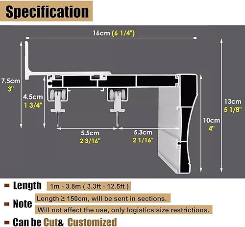 Pelmet de rideau monté sur le plafond Pelmet avec rails doubles, séparateurs de trois en un pour les fenêtres, boîte de cavalière,White-415cm/163.4in/13.6ft - Nail Gallerys