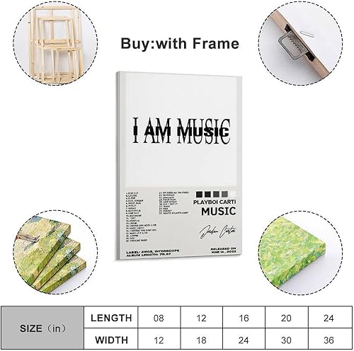 gimmygo Poster sur toile « I AM MUSIC TRACKLIST » - Art mural esthétique - Peinture décorative vintage pour salon, chambre à coucher - 30 x 45 cm - Style cadre - Nail Gallerys