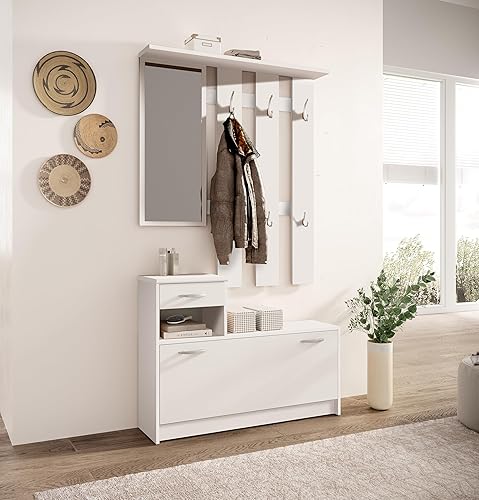Stella Trading VERA Vestiaire compact en blanc avec Miroir, Garde-robe avec beaucoup d'espace de rangement pour votre entrée - 100 x 190 x 26 cm (L/H/P) - Nail Gallerys