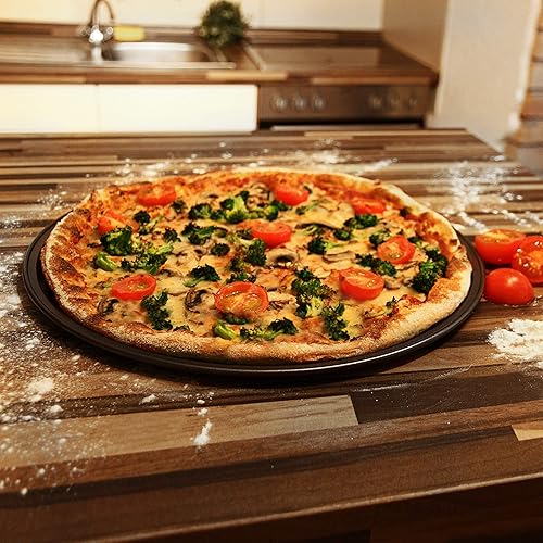 Relaxdays 10019245 Plaques rondes de pizza 4 Plats pour pizza tarte flambées Diamètre 33 cm anti-adhérent mettre au Four en acier de carbone , Gris - Nail Gallerys