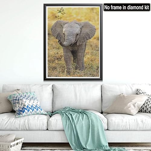 Showker 5D Kit Complet de Broderie Diamant Prairies d'éléphants - Peinture Diamant Animal Rond Point de Croix - Décoration Murale pour Chambre, DIY Diamond Painting Maison 30x40cm - Nail Gallerys