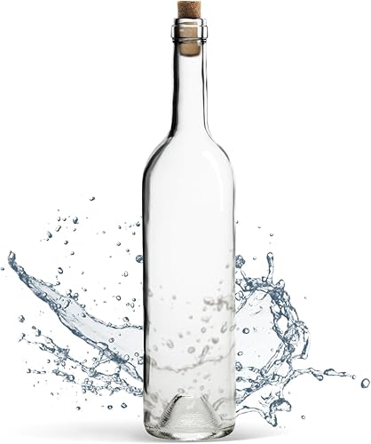 WYSKONT Bordeaux, type bordeaux, bouteille de vin vide, avec bouchon, pour brassage, rangement de boissons, décoration de service, en verre transparent, 0,75 l, capacité 7,4 x 29,3 cm - Nail Gallerys