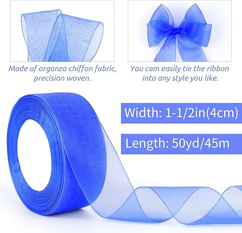 LEREATI Ruban Organza Bleu Foncé 25mm x 45m Ruban Cadeau Emballage et Mariage, Tulle Organza Transparent pour Baptême, Anniversaire, Couture, Artisanat, Décoration - Nail Gallerys