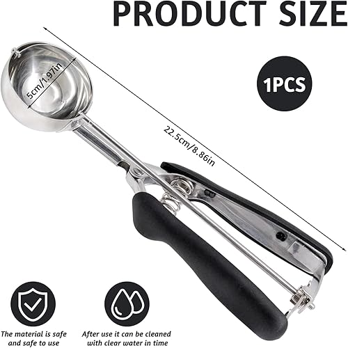 Griwuut Cuillère à glace en acier inoxydable de 5 cm - Cuillère à glace - Déclencheur et poignée confortable - Pour boule de crème glacée, pâtisserie, boule de melon - Nail Gallerys