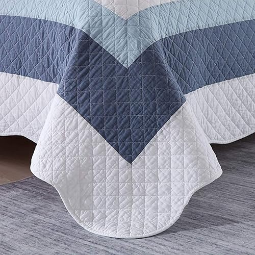 Shufeng Couvre lit matelassé 240x260cm 2 taies d'oreiller,Dessus de lit 2 Personnes Patchwork Couvre-lit réversible en Coton Polyester Gris été,Whiteandblue,230 * 250cm - Nail Gallerys