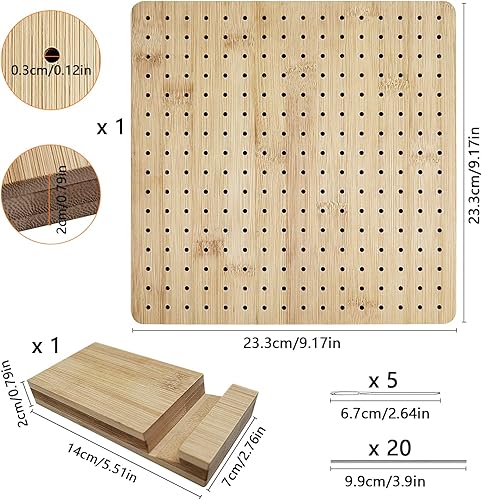 Planche de Blocage en Bois Crochet pour Crochet Tricot, Kit Crochet avec 5 Aiguille en Acier à Grand œil, 20 Porte-Cannes en Acier et 1 Support de Base, Square Planche de Blocage - Nail Gallerys