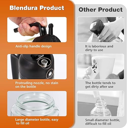 Blendura Spray Huile Cuisine, 2 en 1 Vaporisateur Huile 470ml, Pulverisateur Huile Cuisine Verre, Pulvérisateur Huile d'olive Spray Huile Cuisine Air Fryer pour Cuisiner, Griller, Salade, Pâtisserie - Nail Gallerys