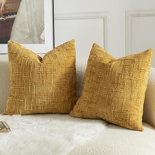 MANDIOO Lot de 2 housses de coussin décoratives carrées texturées en chenille douce et solide pour canapé, sofa, lit, salon, 40,6 x 40,6 cm, gingembre - Nail Gallerys