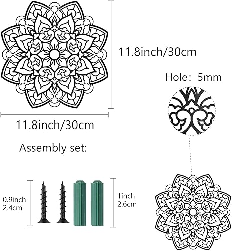 CREATCABIN Décoration Murale Mandala Métal avec Fleur Noire Décoration Murale avec Silhouette Fleur Découpée au Laser Décoration Murale Minimaliste pour Jardin,Intérieur,Chambre Coucher,Bureau-30x30cm - Nail Gallerys