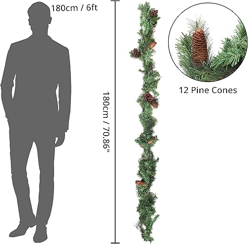 Belle Vous Guirlande Noel Sapin Artificielle avec Pommes de Pin et Neige - 2,7 m Guirlande Verte Souple - Décoration Intérieure Festive de Noël pour Maison, Escalier, Cheminée, Mariage et Fête - Nail Gallerys