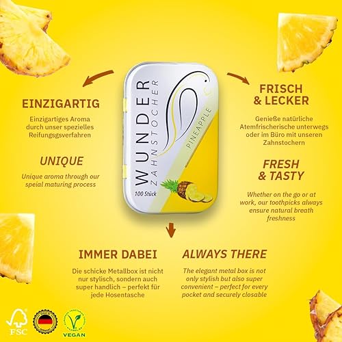 Wunder Zahnstocher Cure-dents aromatisés - Haleine fraîche avec cure-dents aromatisés - Lot de 2 (ananas) - Nail Gallerys
