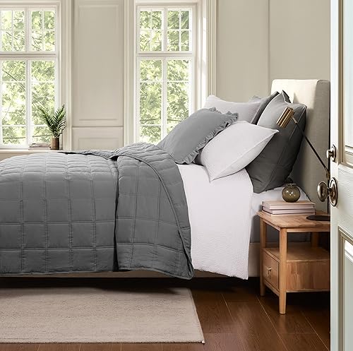 R.SHARE Couvre Lit 2 Personnes 300x270 cm, Dessus de Lit 2 Personnes Gris, Jeté de Lit Boutis Matelassage à Carreaux Douce, Couverture Matelassé de Lit Canapé Printemps Été 4 Saisons Oeko-TEX - Nail Gallerys