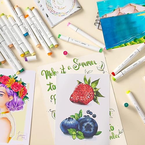 Ohuhu Feutre a Alcool 120 Colorés D'art, Pointe Double Feutres à Alcool Marqueurs Pinceau et Ciseau Burin Pour Artiste Etudiants, Feutres Coloriage Adulte Pour Croquis Coloriage Calligraphie - Nail Gallerys
