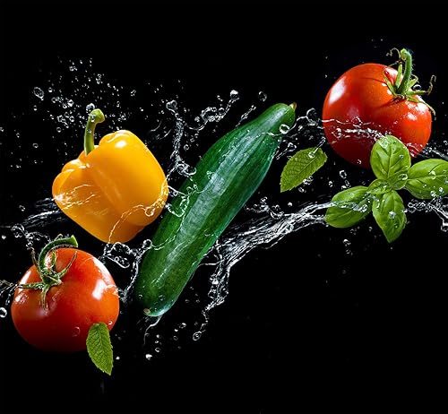 TMK I Protection anti-éclaboussures en verre trempé 65 x 60 cm – Verre décoratif avec ruban adhésif – Paroi arrière en verre pour cuisine, légumes noirs - Nail Gallerys