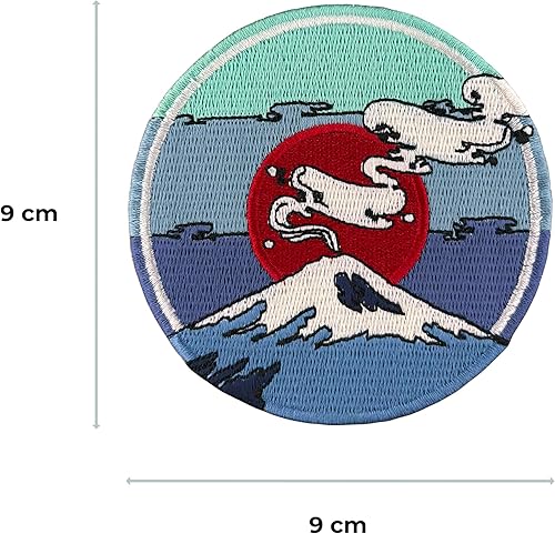 Urbanski Patch Mt. Fuji Volcan Japonais avec Soleil Rouge à thermocoller sur 9 x 9 cm | Écusson Thermocollant, Transferts Thermocollant, Appliqués à coudre - Nail Gallerys