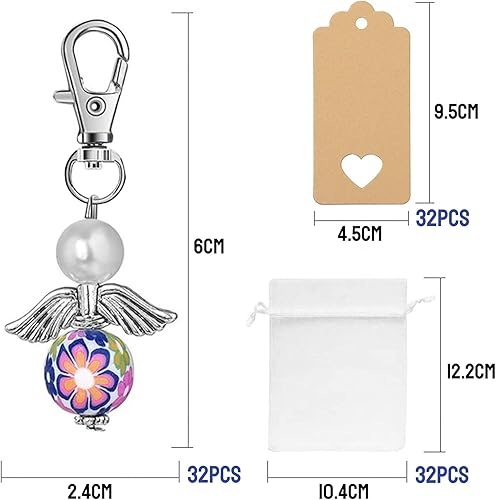 Ange en Perles Pendentifs,Porte-Clés Ange en Perles Ensemble,Ange Porte-ClésSacs En Organza,Étiquettes En Kraft,Cadeau Fête Mariage - Nail Gallerys
