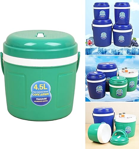 Generic Double Paroi de Glace Seau Voiture Seau Isolé w/Couvercle Alimentaire Chaleur et Froid Ronde Déjeuner Conteneur Isotherme pour le Vin de Stockage de - 4.5L Vert - Nail Gallerys