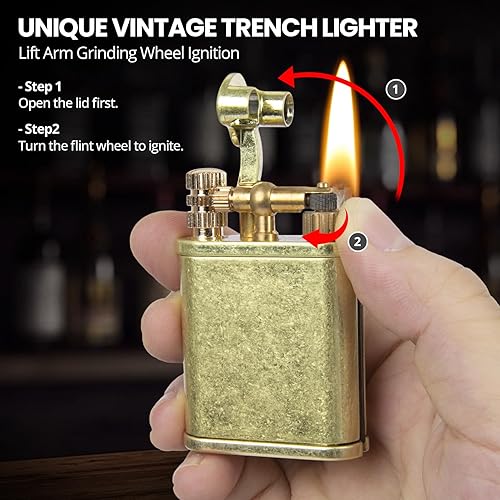 Briquet de tranchée vintage avec allumettes perpétuelles, meule en laiton, briquet au kérosène antique rechargeable, allumettes perpétuelles étanches et réutilisables, cadeau classique for homme(C3) - Nail Gallerys