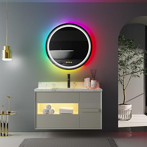 LUVODI Miroir Rond LED RVB SDB: 60 Cm Éclairage Avant Interrupteur Tactile Intensité Variable 11 Couleurs Fonction Mémoire Miroir Mural pour Invités WC Studio Cosmétique Restaurants - Nail Gallerys