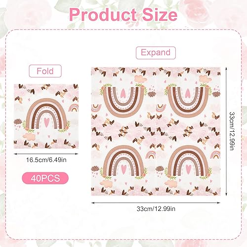 40 Papier Boho Serviettes, 33 x 33 cm Serviettes de Florales Serviette Papier Arc en Ciel Serviettes, Boho Serviettes Motif de Fleurs Jetables Serviettes de Fête pour Baby Shower Anniversaire - Nail Gallerys