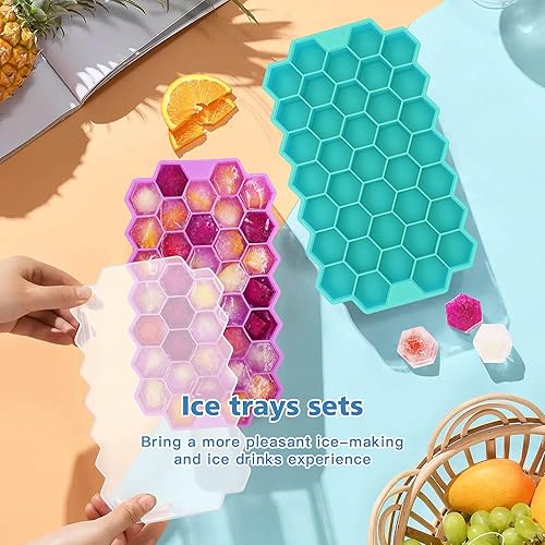 Azyh Lot de 2 bacs à glaçons pour congélateur avec couvercle - 37 compartiments - En silicone - Pour petits moules à glaçons - Faciles à démouler - Réutilisables - Pour tasse de café glacé, aliments - Nail Gallerys