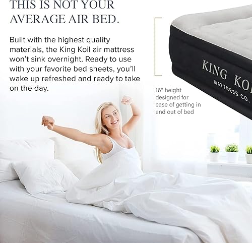 King Koil Matelas gonflable de luxe avec pompe intégrée pour la maison, le camping et les invités – Matelas gonflable de luxe double haute réglable, durable, portable et imperméable - Nail Gallerys