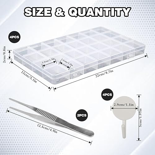 4 Pièces 28 Grilles Boite Rangement Plastique Perles, Petite Boite de Rangement, Boite Compartiment, Boite Rangement Vis Visserie Diamond Painting, avec Pince À Épiler et un Crochet Adhésif - Nail Gallerys