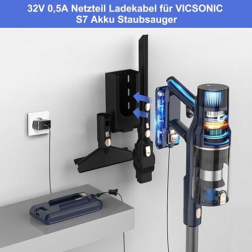 TAIFU 32V 500MA d'alimentation Chargeur pour Aspirateur sans Fil VICSONIC S7, Batterie Li-ION 25,9 V 2500 mAh, 480 W/35 KPa, VICSONIC Aspirateur Balai sans Fil Puissant Adaptateur - Nail Gallerys