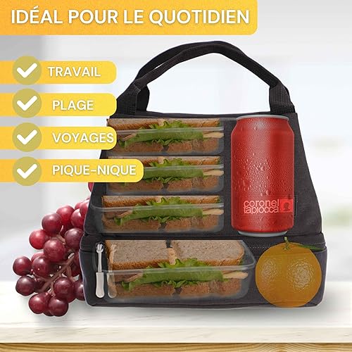 Coronel Tapiocca - Sac Isotherme Repas Parfait pour Bureau, Pique-nique, Voyages - lunch box isotherme - sac lunch box - petit sac isotherme - glacière souple isotherme - Bristol (Noir) - Nail Gallerys
