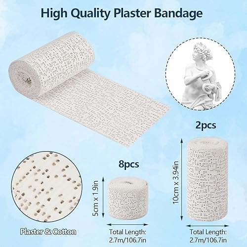 10 Rouleaux Bande De Platre, Bande Platre pour Modelage, Bandes De Plâtre, Plâtre Bandage, Rouleau De Bande De Plâtre pour Travaux Manuels, Modélisme, Portable 5 Cm X 2.7 M + 10 Cm X 2.7 M - Nail Gallerys