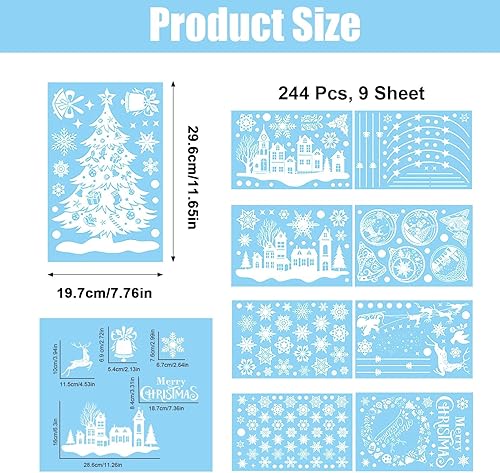 244PCS Autocollants de Fenêtre de Noël Noel Fenetre Réutilisable Noël Autocollant Fenêtre PVC Flocon de Neige Renne Autocollants de Fenêtre Amovibles pour Porte Fenetre Vitre (Blanc) - Nail Gallerys
