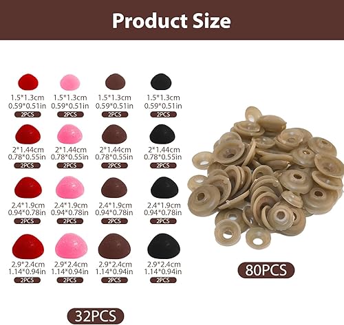 Lot de 32 nez de sécurité pour animaux au crochet, 4 tailles et 4 couleurs, nez en plastique avec surface floquée avec 100 entretoises en plastique, idéal pour les yeux d'amigurumi, peluches, 15/20/24 - Nail Gallerys