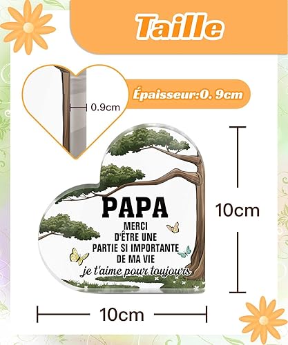 Putuo Decor - Panneau Acrylique Cœur Papa Merci d’Être Une Partie de Ma Vie – Cadeau Décoratif Fête des Pères ou Anniversaire - Nail Gallerys
