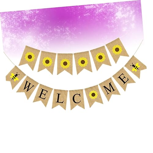 Amosfun 2ensembles Bannière Lin Welcome à Thème De Fête Avec Éléments De Tournesol Abeille Décoration Jute Pour Anniversaires Et Mariages De Fanions à Queue De Hirondelle - Nail Gallerys