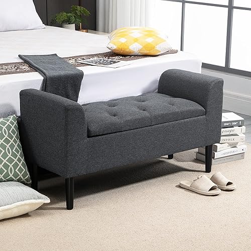 HOMCOM Banc avec espace de rangement - Charge maximale : 130 kg - Bois de caoutchouc - Gris foncé - 116 x 44 x 58 cm - Nail Gallerys