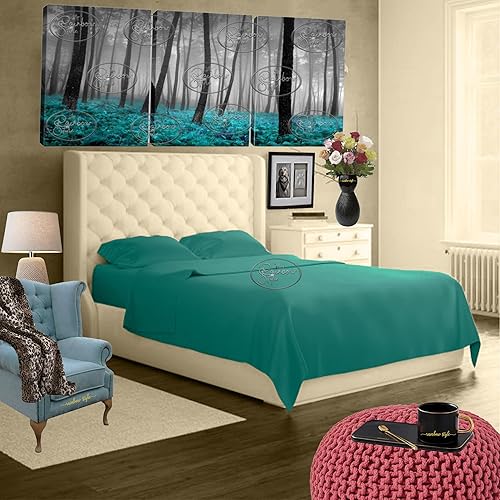 Rainbow Style Parure de lit en flanelle 100 % coton brossé - Comprend un drap-housse, un drap plat et 2 taies d'oreiller assorties - Bleu sarcelle - Double - Nail Gallerys