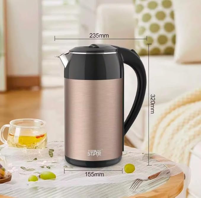 Winning Star Bouilloire Électrique, 3L, Acier Inoxydable, Arrêt Automatique, Design Ergonomique, Noir et Champagne - Nail Gallerys