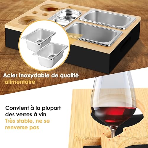 Aragallant Plateau de Canapé, Canapé Bar Snack Box, Plateau de Service Porte-Verre à Vin, Plateau Repas avec Bols à Collation en Acier Inoxydable (Jaune) - Nail Gallerys
