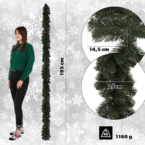 KADAX Guirlande de Noël, guirlande décorative pour escaliers et cheminées, 260 cm de long, guirlande de pin artificiel en film PVC, décoration de Noël (éclairs) - Nail Gallerys