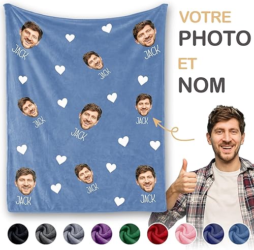 Bemaystar Cadeau Fête des Pères - Plaid Personnalisé pour Papa/Grand-Père/Mari - Couverture Photo avec Texte Customisable, pour Hommes Précieux - Nail Gallerys