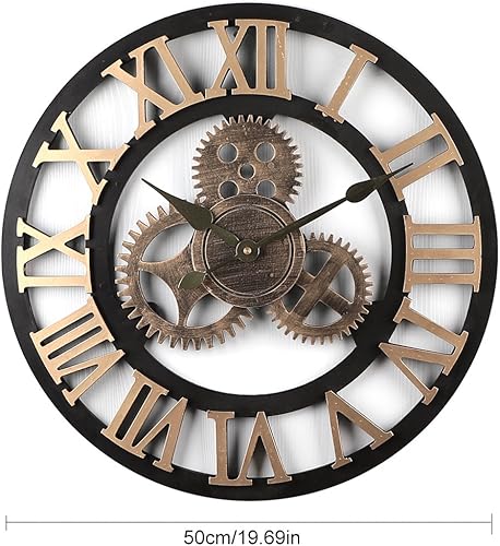 Jo332Bertram 50cm Horloge Murale Geante Pendule Industriel en Bois Vintage 3D Silensieuse Horloge de la Maison pour Salon, Salle, Chambre, Bureau - d'or - Nail Gallerys