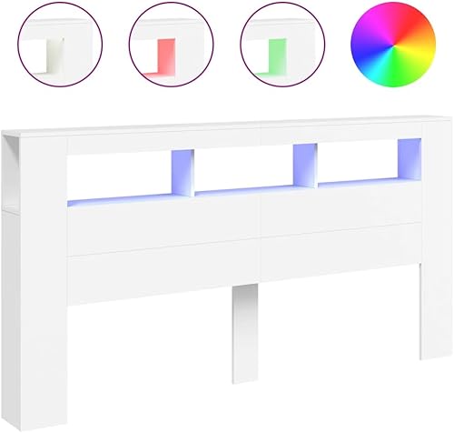 HOMTAKIE Tête de Lit à LED, Tête de Cadre de Lit, Accessoire de Lit Double, Meuble de Chambre à Coucher Maison Intérieur, Blanc 200x18,5x103,5cm - Nail Gallerys