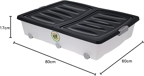 Spetebo Boîte de rangement à roulettes sous le lit avec fermeture à rabat - 60 l/noir - Boîte de rangement à roulettes - Boîte à jouets - Boîte empilable - Nail Gallerys