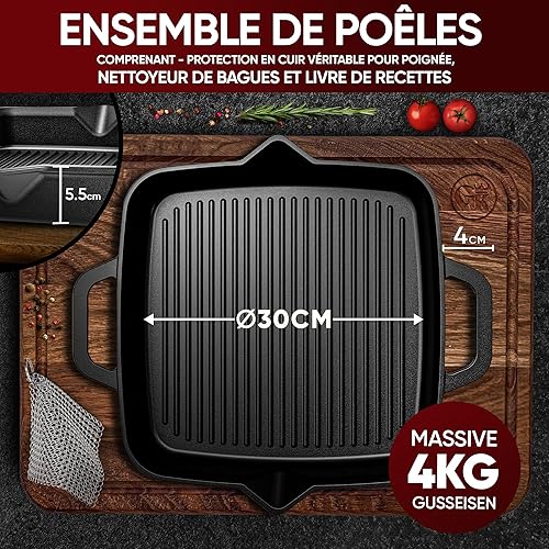 Gusskönig Poele en Fonte 26cm - Poele Fonte Naturelle - Poele Fonte Induction - Poele Grill Fonte - Cast Iron Pan - Poêle en Fonte Induction - Nail Gallerys