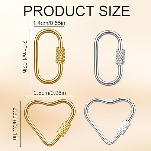 Tinoaly 4pcs Mousquetons à Vis Verrouillage Petit Verrouillage, Fermoir Mousqueton Ovale et Cœur Bijoux Porte-Clés Fermoir Vis Métal Crochet Porte-Clés pour Fabrication Bijoux Accessoires Sac Main - Nail Gallerys