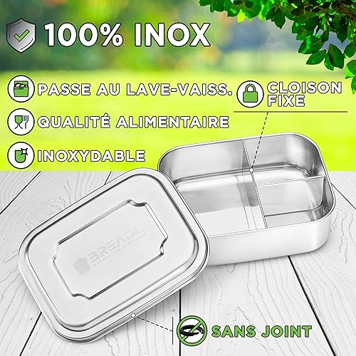 BREADL Boîte à Goûter en Inox avec 3 compartiments fixe, Sans silicone, Inoxydable, Lavable au lave-vaisselle, Petite boîte à déjeuner 1000 ml, en métal alimentaire, Pour enfants et adultes - Nail Gallerys